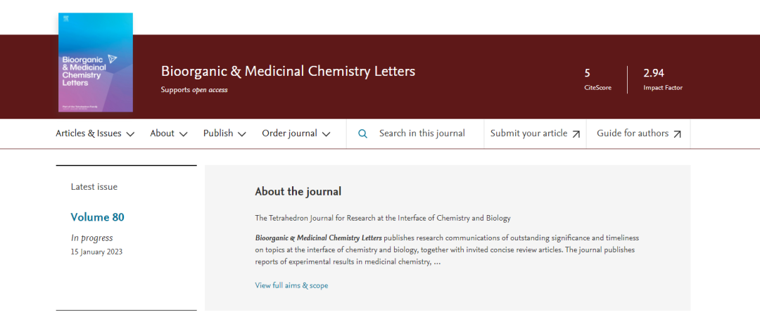 医学SCI期刊推荐：Bioorganic & Medicinal Chemistry Letters-佩普学术